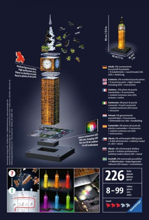 Puzzle 216 elementów 3D Big Ben Nocą Puzzle 216 elementów 3D Big Ben Nocą
