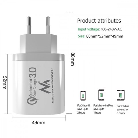 Ładowarka sieciowa QC 3xUSB MCE479W Ładowarka sieciowa QC 3xUSB MCE479W