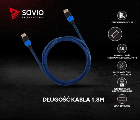 Kabel HDMI 2.0 niebiesko-czarny 1,8m, GCL-02 Kabel HDMI 2.0 niebiesko-czarny 1,8m, GCL-02