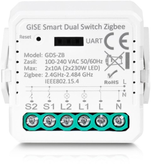GISE Smart Podwójny moduł przekaźnikowy Zigbee | Tuya | GDS-ZB GISE Smart Podwójny moduł przekaźnikowy Zigbee | Tuya | GDS-ZB