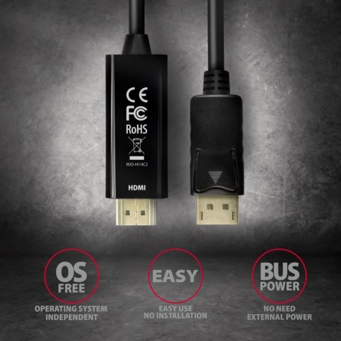 RVD-HI14C2 Adapter aktywny DisplayPort -> HDMI 1.4, 4K/30Hz, kabel 1,8m RVD-HI14C2 Adapter aktywny DisplayPort -> HDMI 1.4, 4K/30Hz, kabel 1,8m