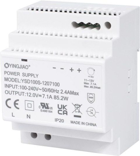 ZASILACZ IMPULSOWY NA SZYNĘ DIN YINGJIAO YSD100S-1207100 12V/85W/7,1A ZASILACZ IMPULSOWY NA SZYNĘ DIN YINGJIAO YSD100S-1207100 12V/85W/7,1A