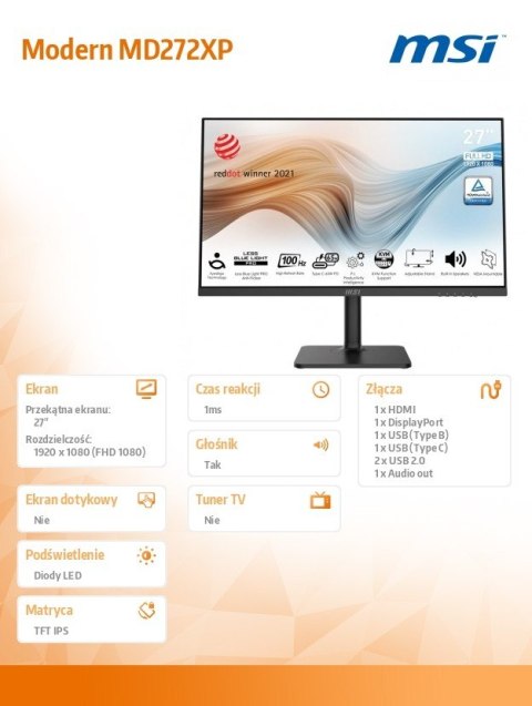Monitor MODERN MD272XP 27 cali IPS/FHD/100Hz/4ms/Czarny Monitor MODERN MD272XP 27 cali IPS/FHD/100Hz/4ms/Czarny