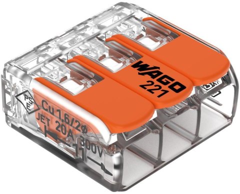 Szybkozłączka uniwersalna LINKA/DRUT 3x 0,2-4mm2 WAGO 221-413 (1szt.) Szybkozłączka uniwersalna LINKA/DRUT 3x 0,2-4mm2 WAGO 221-413 (1szt.)