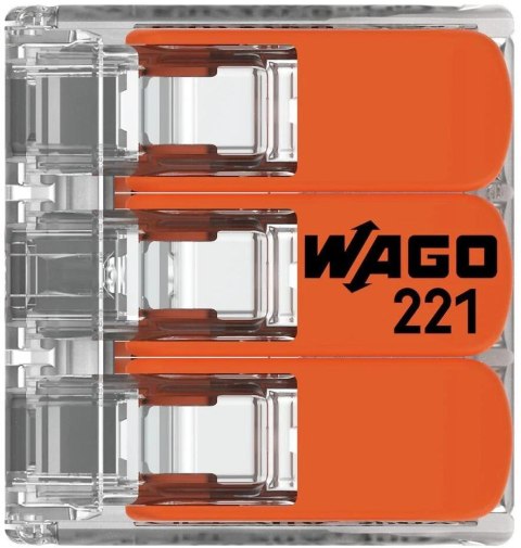 Szybkozłączka uniwersalna LINKA/DRUT 3x 0,2-4mm2 WAGO 221-413 (1szt.) Szybkozłączka uniwersalna LINKA/DRUT 3x 0,2-4mm2 WAGO 221-413 (1szt.)