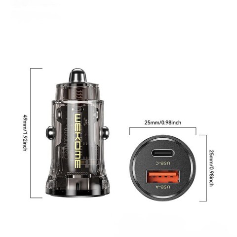 Ładowarka samochodowa USB-C & USB-A Fast Charging 30W Czarna / Przezroczysta Ładowarka samochodowa USB-C & USB-A Fast Charging 30W Czarna / Przezroczysta