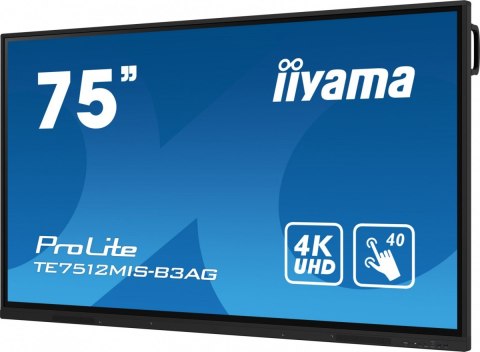 Monitor 75 cali ProLite TE7512MIS-B3AG,INFRARED,40pkt,IPS,4K, 24/7, 7H, WiFi,VGA, HDMI, USB-c, Bluetooth,metal,8ms, vesa, głośni Monitor 75 cali ProLite TE7512MIS-B3AG,INFRARED,40pkt,IPS,4K, 24/7, 7H, WiFi,VGA, HDMI, USB-c, Bluetooth,metal,8ms, vesa, głośni