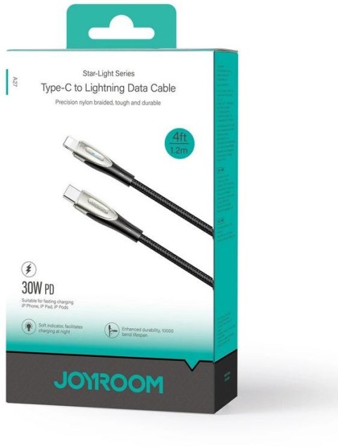 Kabel USB-C / Lightning Joyroom Star-Light Series SA27-CL3 120cm 30W w oplocie czarny Kabel USB-C / Lightning Joyroom Star-Light Series SA27-CL3 120cm 30W w oplocie czarny