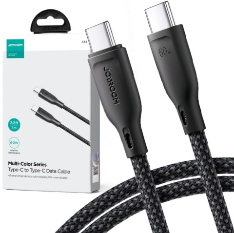 Kabel USB-C / USB-C Joyroom SA34-CC3 100cm 60W 5A PD w oplocie czarny Kabel USB-C / USB-C Joyroom SA34-CC3 100cm 60W 5A PD w oplocie czarny