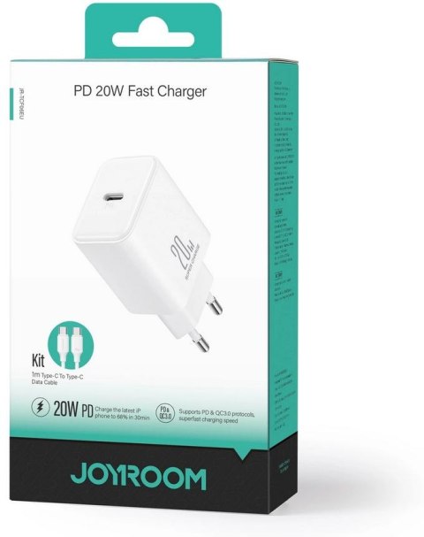Ładowarka sieciowa Joyroom JR-TCF06 20W PD 3.0 QC 3.0 1x USB-C biała + kabel Ładowarka sieciowa Joyroom JR-TCF06 20W PD 3.0 QC 3.0 1x USB-C biała + kabel