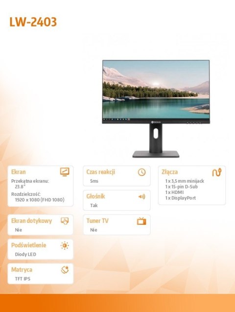 Monitor 23.8 cala LH-2403 IPS HDMI DP GŁOŚNIK VGA 100Hz Monitor 23.8 cala LH-2403 IPS HDMI DP GŁOŚNIK VGA 100Hz
