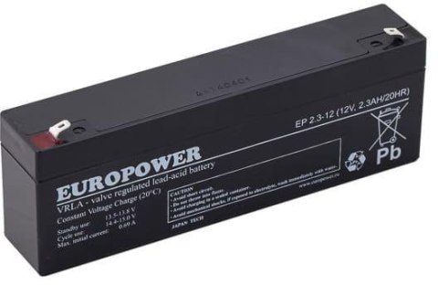 Akumulator AGM EUROPOWER serii EP 12V 2.3Ah (Żywotność 6-9 lat) Akumulator AGM EUROPOWER serii EP 12V 2.3Ah (Żywotność 6-9 lat)