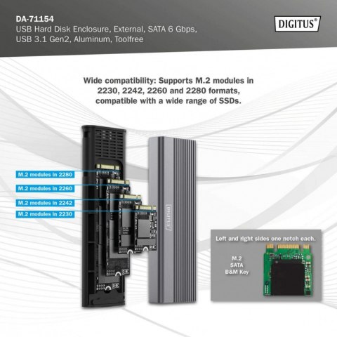 Obudowa USB 3.1 Typ C na dysk SSD M.2 SATA 6 Gbps aluminiowa, beznarzędziowa Obudowa USB 3.1 Typ C na dysk SSD M.2 SATA 6 Gbps aluminiowa, beznarzędziowa