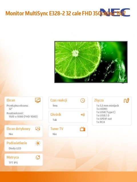 Monitor MultiSync E328-2 32 cale FHD 400cd/m2 16/7 Monitor MultiSync E328-2 32 cale FHD 400cd/m2 16/7