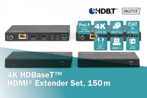 Przedłużacz / Extender HDMI HDBaseT 150m kat.5e/6/74K 60Hz PoC (Power over Cable) IR audio (zestaw) Przedłużacz / Extender HDMI HDBaseT 150m kat.5e/6/74K 60Hz PoC (Power over Cable) IR audio (zestaw)