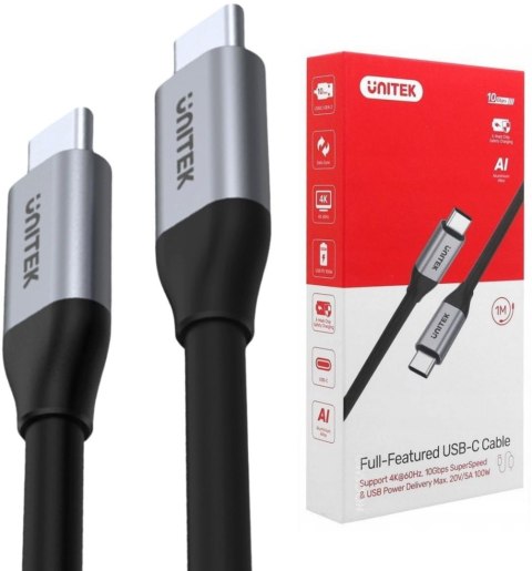 Kabel USB Unitek USB-C na USB-C 10Gbps 4K 60Hz 20V/5A Kabel USB Unitek USB-C na USB-C 10Gbps 4K 60Hz 20V/5A