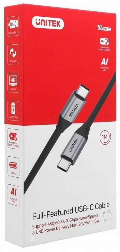 Kabel USB Unitek USB-C na USB-C 10Gbps 4K 60Hz 20V/5A Kabel USB Unitek USB-C na USB-C 10Gbps 4K 60Hz 20V/5A