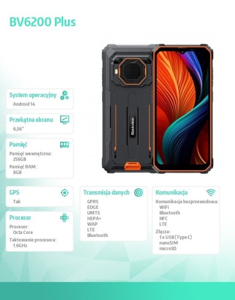 Smartfon BV6200 Plus 8/256GB pomarańczowy Smartfon BV6200 Plus 8/256GB pomarańczowy