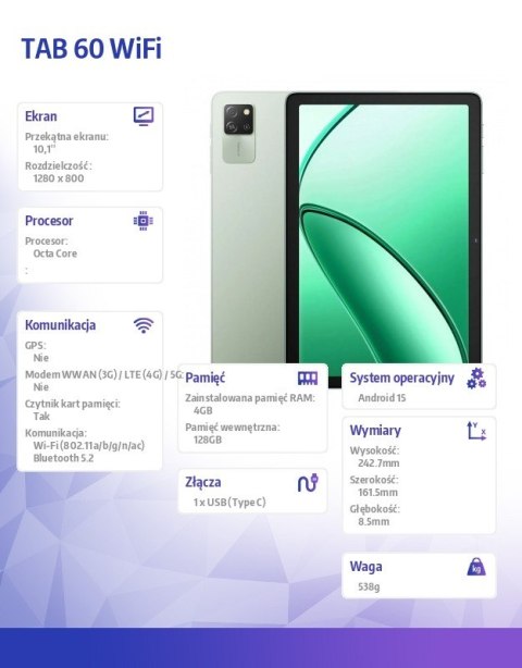 Tablet TAB 60 Wifi 10,1 cala 4/128GB Zielony Tablet TAB 60 Wifi 10,1 cala 4/128GB Zielony