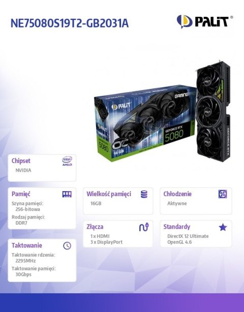 Karta graficzna RTX 5080 GAMING PRO OC 16GB GDDR7 256bit 3DP/HDMI Karta graficzna RTX 5080 GAMING PRO OC 16GB GDDR7 256bit 3DP/HDMI