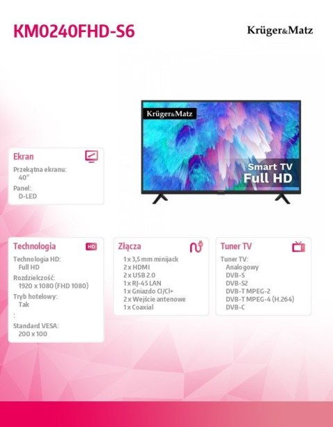 Telewizor 40 cali FHD smart DVB-T2/S2 H.265 HEVC Telewizor 40 cali FHD smart DVB-T2/S2 H.265 HEVC