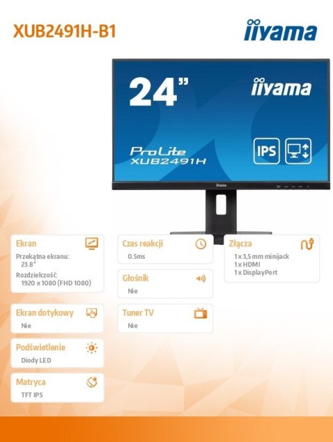 Monitor 24 cale XUB2491H-B1 IPS, HDMI, DP, HAS, Pivot Monitor 24 cale XUB2491H-B1 IPS, HDMI, DP, HAS, Pivot