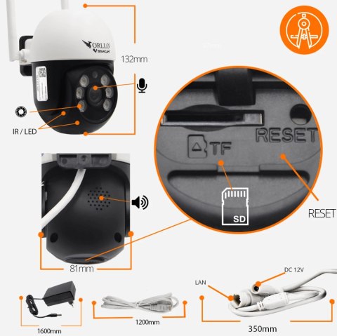 Kamera IP Orllo obrotowa zewnętrzna WiFi Z16 Kamera IP Orllo obrotowa zewnętrzna WiFi Z16
