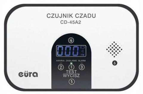 Czujnik czadu EURA CD-45A2 wolnostojący, bateryjny, wyswietlacz LCD Czujnik czadu EURA CD-45A2 wolnostojący, bateryjny, wyswietlacz LCD