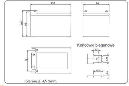 Akumulator AGM ALARMTEC serii BP 12V 12Ah Akumulator AGM ALARMTEC serii BP 12V 12Ah