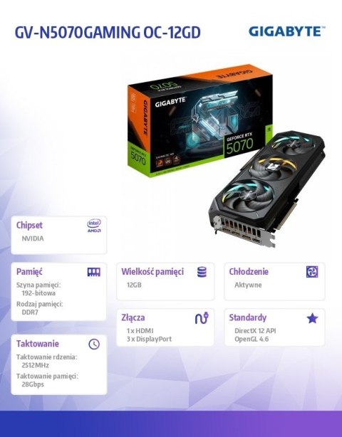 Karta graficzna GeForce RTX 5070 GAMING OC 12GB GDDR7 12GB 192bit HDMI/3DP Karta graficzna GeForce RTX 5070 GAMING OC 12GB GDDR7 12GB 192bit HDMI/3DP