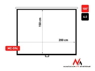 Ekran projekcyjny MC-594 100" 4:3 200x150 auto-lock biały matowy ściana lub sufit