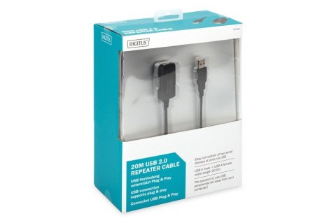 Kabel przedłużający USB 2.0 HighSpeed Typ USB A/USB A M/Ż aktywny 20m Czarny Kabel przedłużający USB 2.0 HighSpeed Typ USB A/USB A M/Ż aktywny 20m Czarny