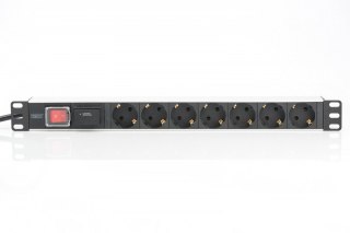 Listwa zasilająca PDU 19" RACK 7xSchuko, 2m 1xSchuko, 16A, wł./wył., zab.przepięciowe, aluminiowa
