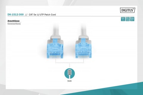 Patch cord U/UTP kat.5e PVC 30m szary Patch cord U/UTP kat.5e PVC 30m szary