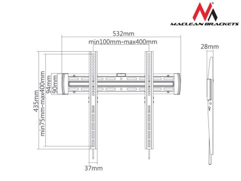 Uchwyt do telewizora 33-55" MC-643 30kg, max vesa 400x400 pasuje do zakrzywionego telewizora TV Uchwyt do telewizora 33-55" MC-643 30kg, max vesa 400x400 pasuje do zakrzywionego telewizora TV