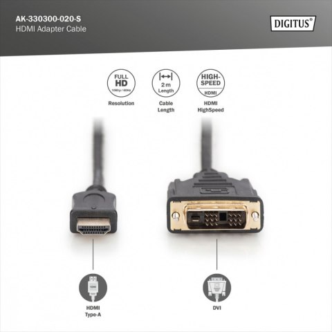 Kabel adapter HDMI Standard 1080p 60Hz FHD Typ HDMI A/DVI-D (18+1) M/M czarny 2m Kabel adapter HDMI Standard 1080p 60Hz FHD Typ HDMI A/DVI-D (18+1) M/M czarny 2m