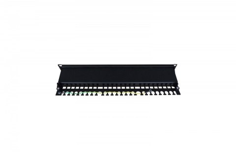 Panel krosowy (patch panel) 19'' 24x RJ45, kat.6, ekranowany, LSA poziom, prowadnica kabli, pola opisowe, 1U, czarny (kompletny) Panel krosowy (patch panel) 19'' 24x RJ45, kat.6, ekranowany, LSA poziom, prowadnica kabli, pola opisowe, 1U, czarny (kompletny)