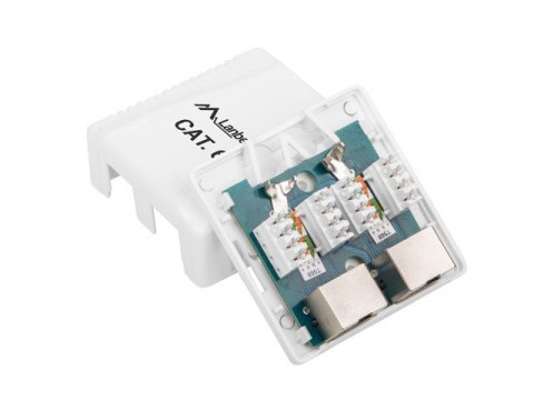 Gniazdo natynkowe 2x RJ45 Kat.6 białe ekranowane Gniazdo natynkowe 2x RJ45 Kat.6 białe ekranowane