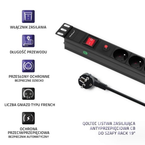 Listwa zasilająca do RACK 19cali | 1U | 6A | PDU | 6xSCHUKO | 2m Listwa zasilająca do RACK 19cali | 1U | 6A | PDU | 6xSCHUKO | 2m