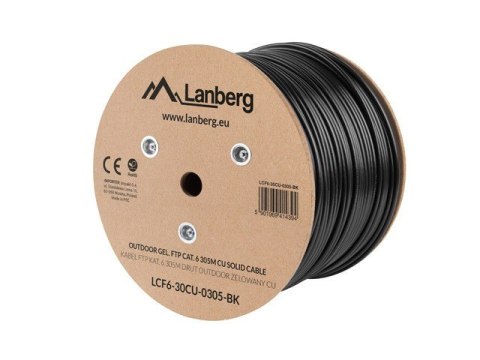 Kabel LAN FTP KAT-6 305M drut outdoor żelowany cu fluke, czarny Kabel LAN FTP KAT-6 305M drut outdoor żelowany cu fluke, czarny