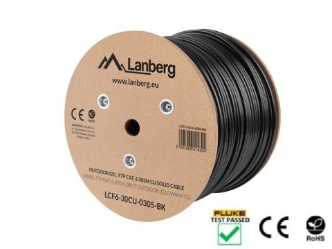 Kabel LAN FTP KAT-6 305M drut outdoor żelowany cu fluke, czarny Kabel LAN FTP KAT-6 305M drut outdoor żelowany cu fluke, czarny
