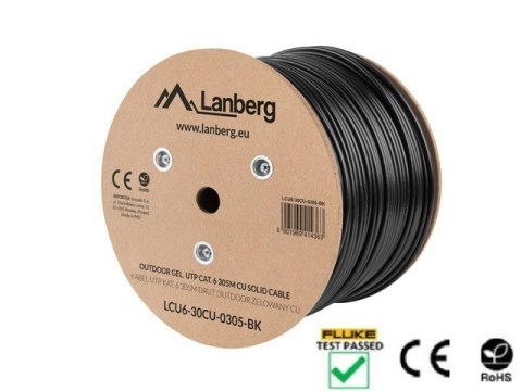 Kabel LAN UTP KAT-6 305M drut outdoor żelowany CU fluke passed, czarny Kabel LAN UTP KAT-6 305M drut outdoor żelowany CU fluke passed, czarny