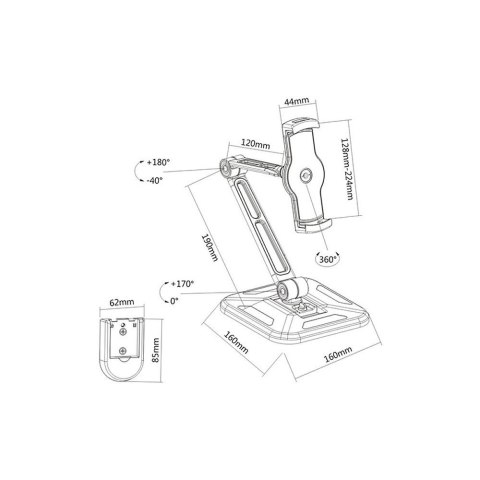 Ramię biurkowe/ścienne do Tabletu i iPad 4,7-12cali regulowane czarne Ramię biurkowe/ścienne do Tabletu i iPad 4,7-12cali regulowane czarne
