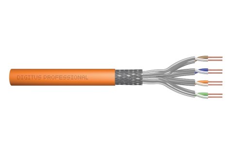 Kabel teleinformatyczny instalacyjny kat.7, S/FTP, Dca, drut, AWG 23/1, LSOH, 500m, pomarańczowy, szpula Kabel teleinformatyczny instalacyjny kat.7, S/FTP, Dca, drut, AWG 23/1, LSOH, 500m, pomarańczowy, szpula