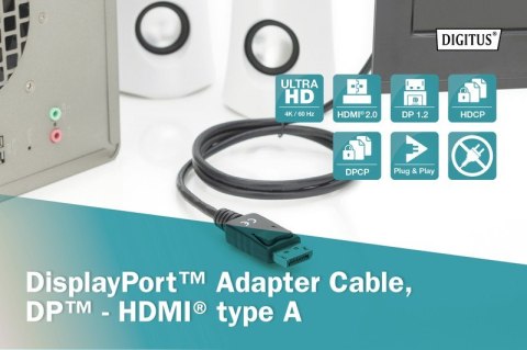 Kabel adapter DisplayPort 1.2 z zatrzaskiem 4K 60Hz UHD Typ DP/HDMI A M/M czarny 2m Kabel adapter DisplayPort 1.2 z zatrzaskiem 4K 60Hz UHD Typ DP/HDMI A M/M czarny 2m
