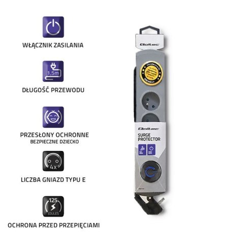 Listwa antyprzepięciowa Quick Switch, 4 gniazda, 1,5m, szara Listwa antyprzepięciowa Quick Switch, 4 gniazda, 1,5m, szara