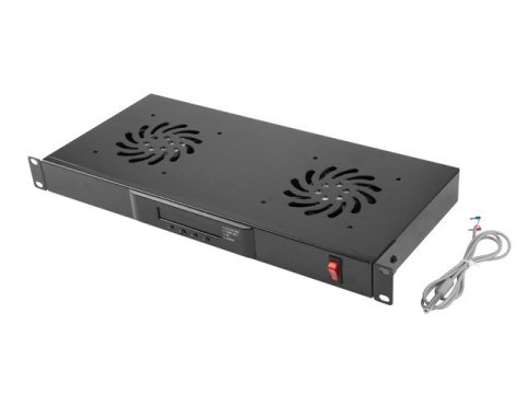 Panel wentylacyjny LCD poziomy 1U z termostatem do szaf, 19 cali, 2 wentylatory, 230V, czarny Panel wentylacyjny LCD poziomy 1U z termostatem do szaf, 19 cali, 2 wentylatory, 230V, czarny