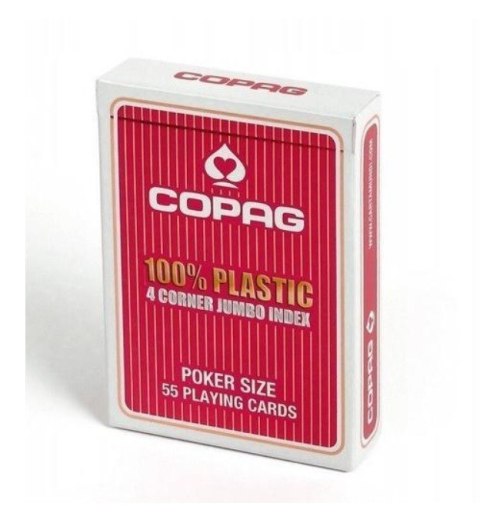 Karty Poker 100% Plastik PKJ4. Talia czerwona, duży index w 4 rogach Karty Poker 100% Plastik PKJ4. Talia czerwona, duży index w 4 rogach