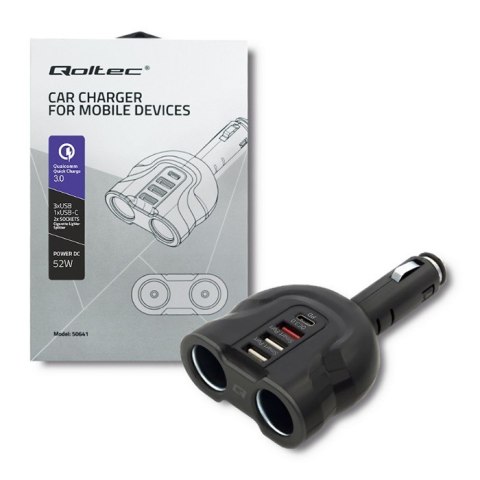 Samochodowy rozdzielacz gniazda zapalniczki 12-24V | 52W | 2.4A |2xUSB | USB QC 3.0 | USB-C PD | 2xgniazdo zapalniczki Samochodowy rozdzielacz gniazda zapalniczki 12-24V | 52W | 2.4A |2xUSB | USB QC 3.0 | USB-C PD | 2xgniazdo zapalniczki