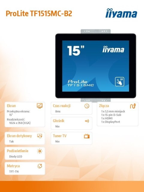 Monitor 15 cali ProLite TF1515MC-B2 poj.10pkt,pianka,4:3,TN Monitor 15 cali ProLite TF1515MC-B2 poj.10pkt,pianka,4:3,TN